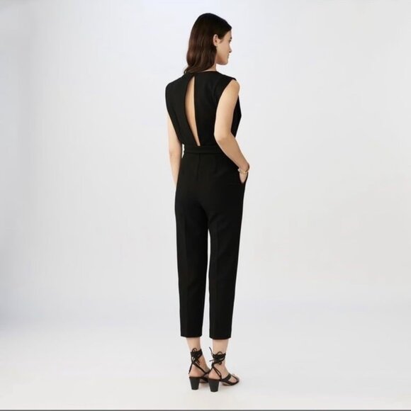 Maje Black V-Neck Structured Jumpsuit, Size 4 - Picture 2 of 11